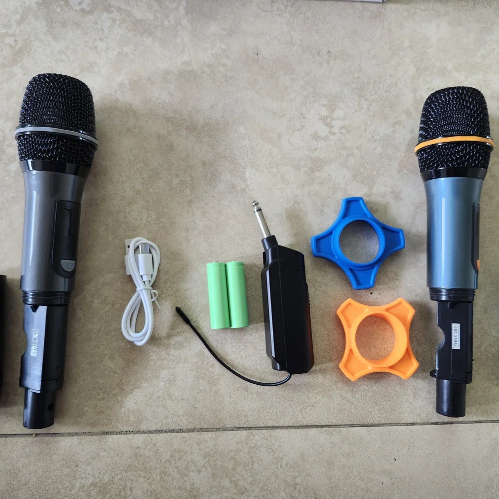Wireless Rechargeable Cordless Microphone with Black and Silver Design